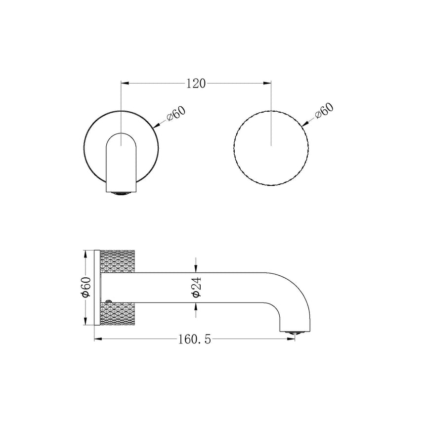 Nero Opal Progressive Wall Basin Set 160mm Spout Graphite Tapware Nero