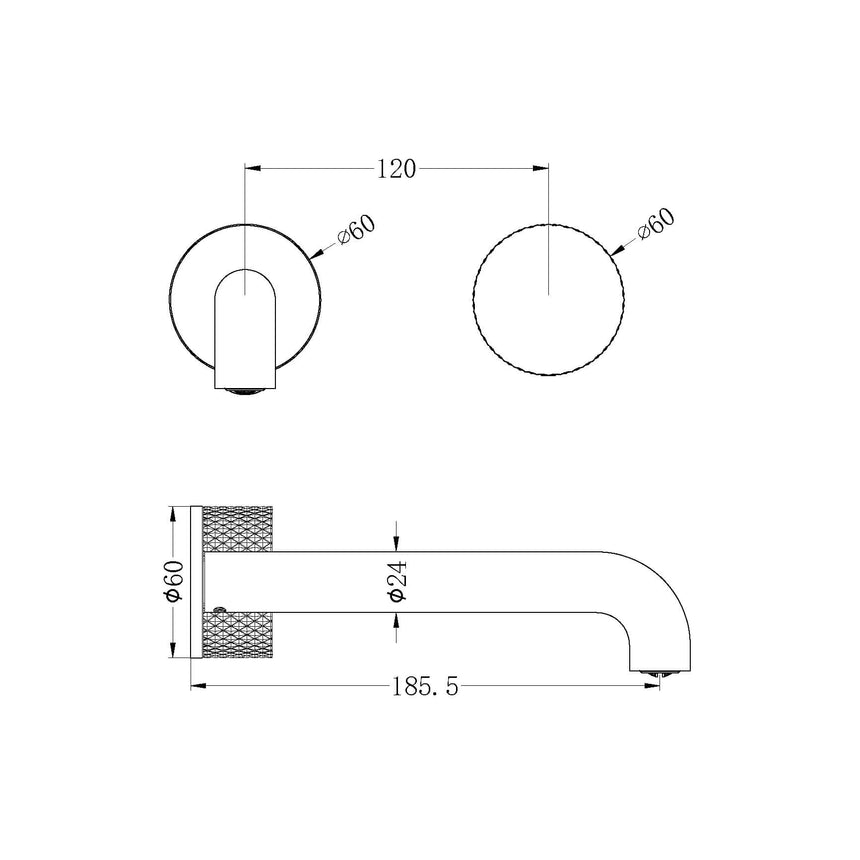 Nero Opal Progressive Wall Basin Set 185mm Spout Graphite Tapware Nero