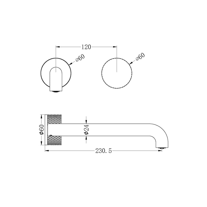 Nero Opal Progressive Wall Basin Set 230mm Spout Brushed Bronze Tapware Nero