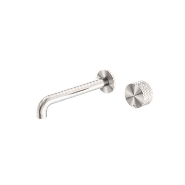 Nero Opal Progressive Wall Basin Set 230mm Spout Brushed Nickel Tapware Nero