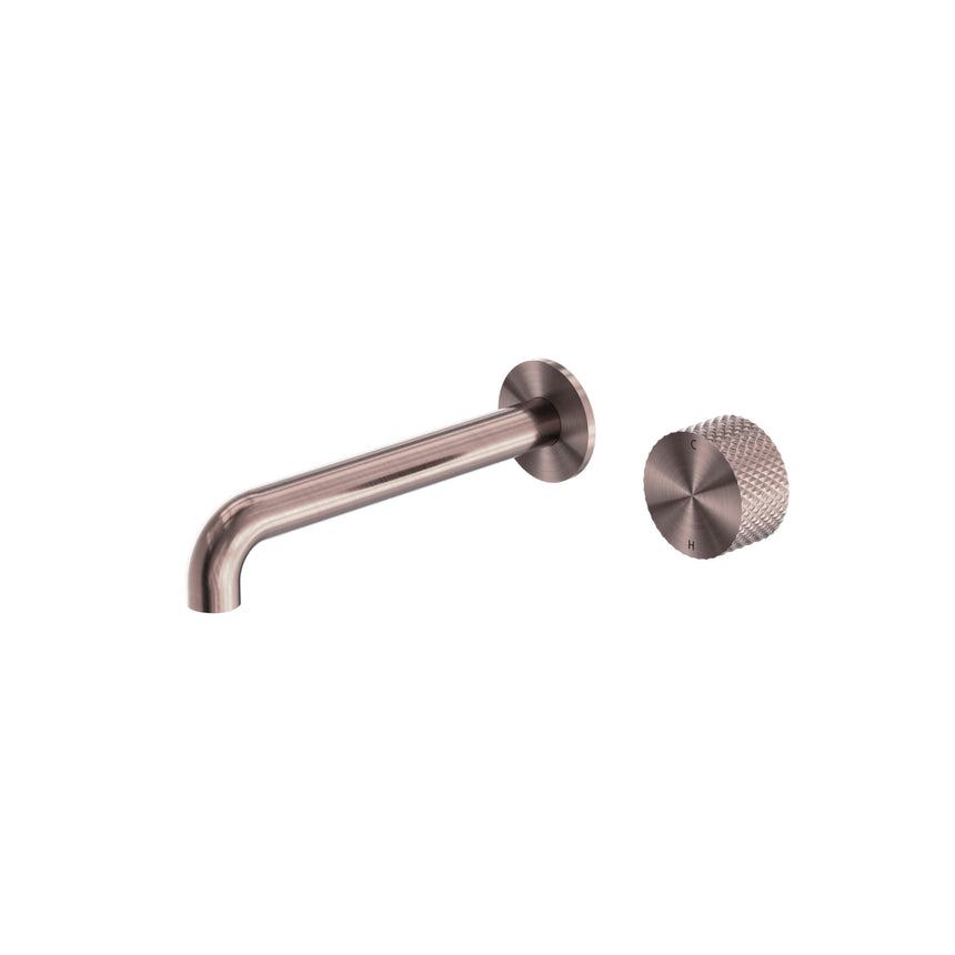 Nero Opal Progressive Wall Basin Set 230mm Spout Brushed Bronze Tapware Nero