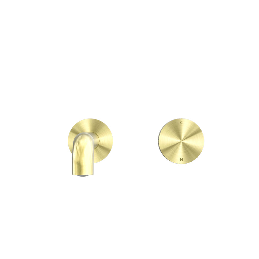 Nero Opal Progressive Wall Basin Set 160mm Spout Brushed Yellow Gold Tapware Nero