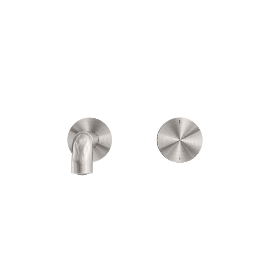 Nero Opal Progressive Wall Basin Set 230mm Spout Brushed Nickel Tapware Nero