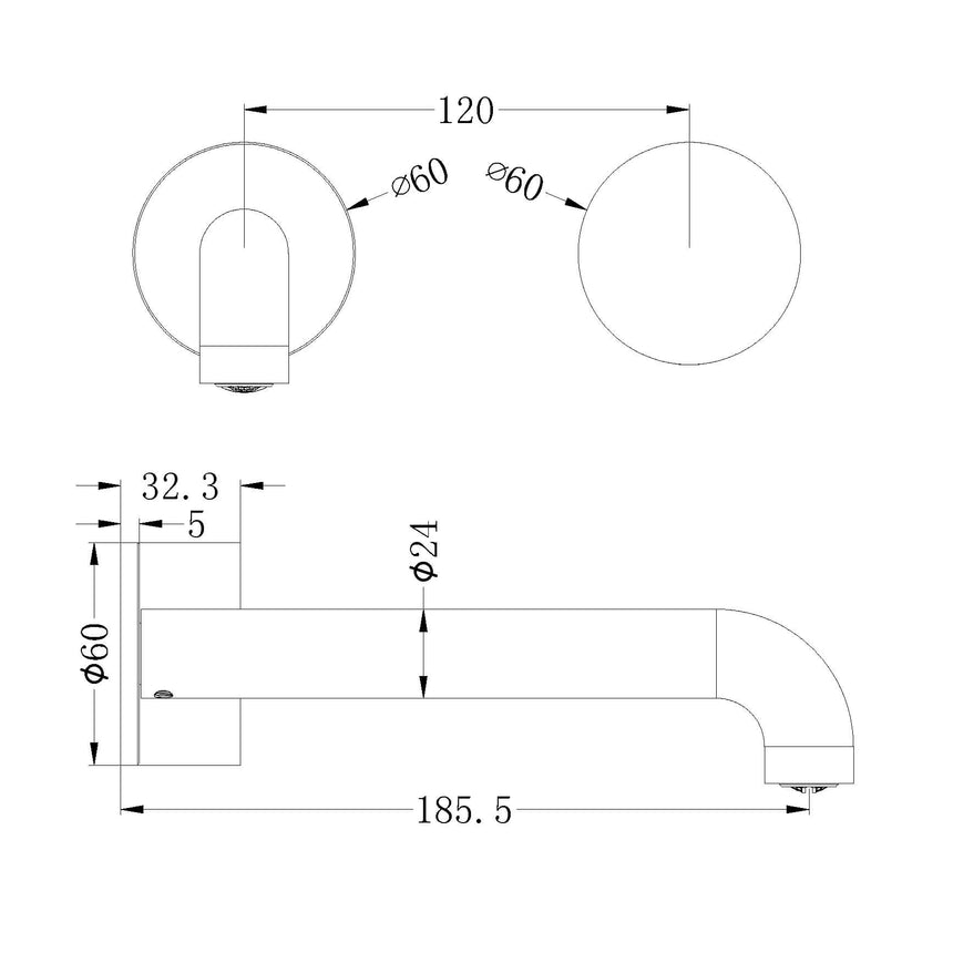 Nero Kara Progressive Wall Basin Set 185mm Spout Brushed Yellow Gold Tapware Nero