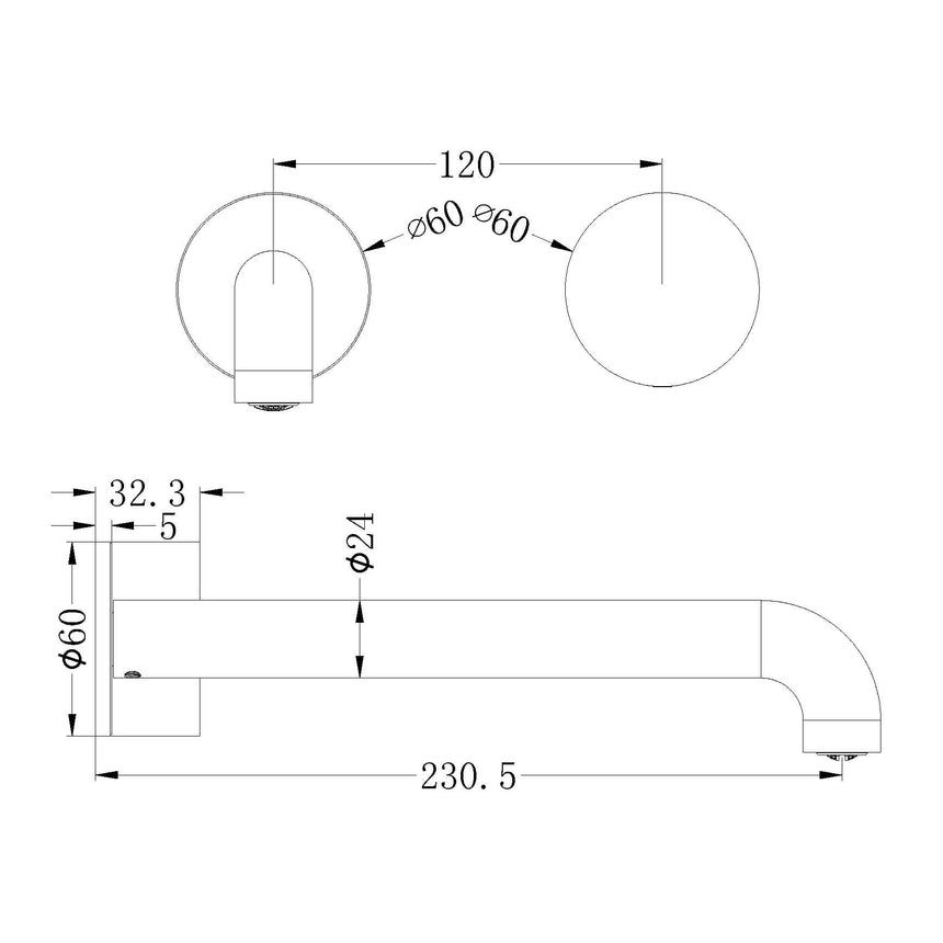 Nero Kara Progressive Wall Basin Set 230mm Spout Chrome Tapware Nero