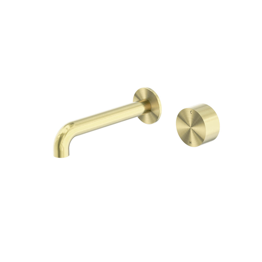Nero Kara Progressive Wall Basin Set 185mm Spout Brushed Yellow Gold Tapware Nero