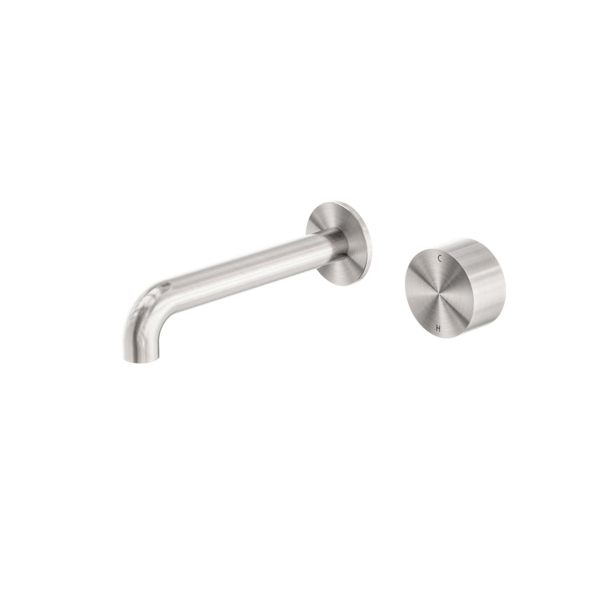 Nero Kara Progressive Wall Basin Set 160mm Spout Brushed Nickel Tapware Nero