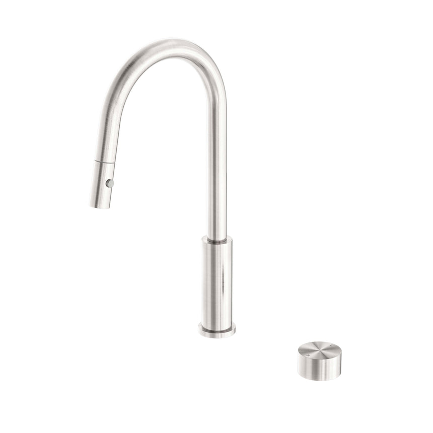 Nero Kara Progressive Pull Out Kitchen Set Brushed Nickel Tapware Nero