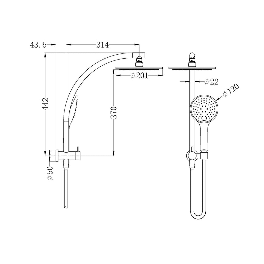 Nero Dolce 2 In 1 Shower Chrome NR280705fCH Shower Nero