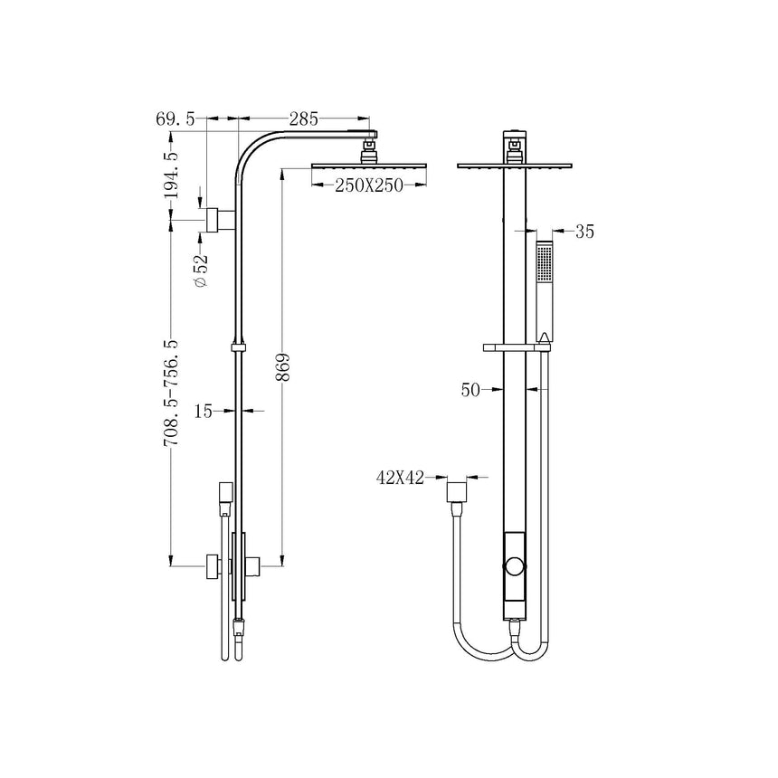 Nero Rain Square Shower Set Matte Black NR281305dMB Shower Nero