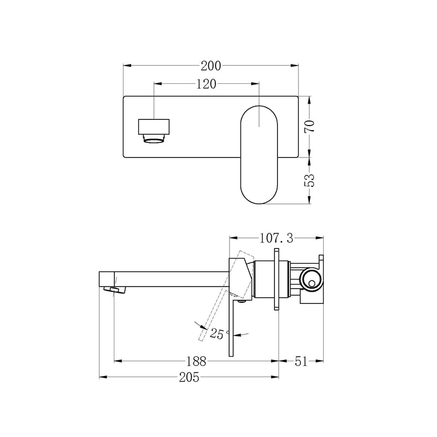 Nero Ecco Wall Basin/Bath Mixer Brushed Nickel Tapware Nero