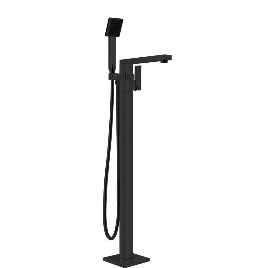 Nero Square Floormount Mixer With Handshower Matte Black Shower Nero