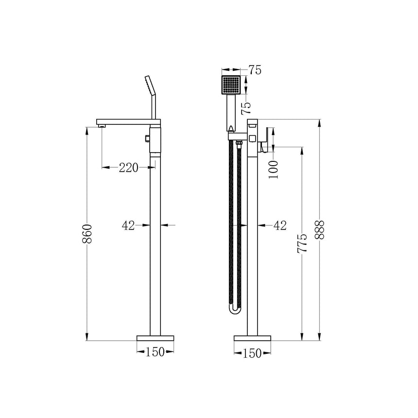 Nero Square Floormount Mixer With Handshower Matte Black Shower Nero