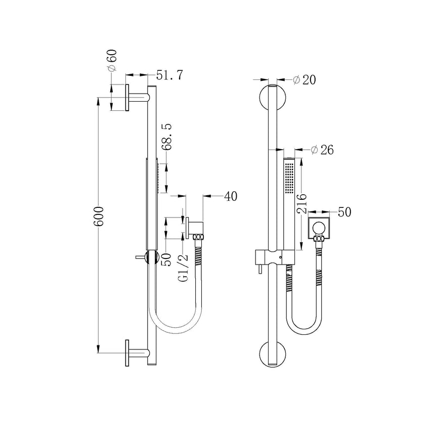 Nero Dolce Shower Rail With Slim Hand Shower Chrome Shower Nero
