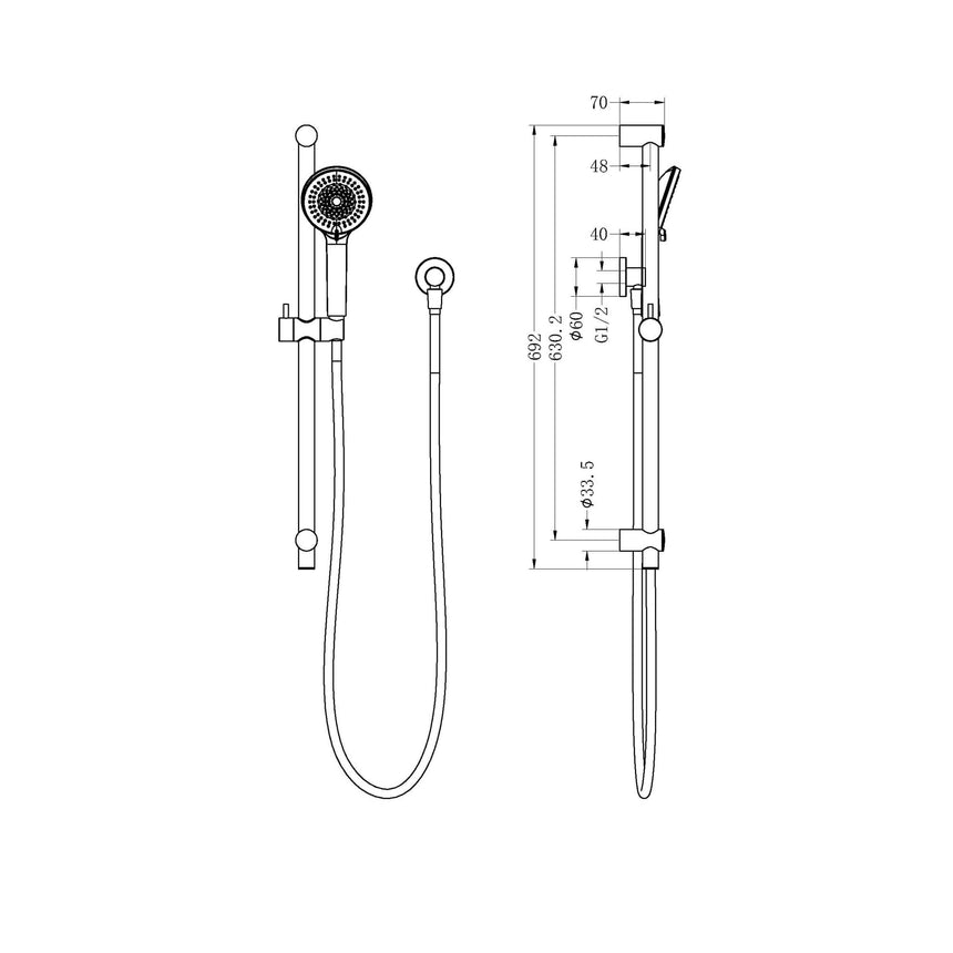 Nero Round Metal Project Rail Shower Gun Metal Shower Nero