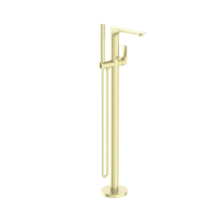 Nero Bianca Floor Standing Bath Mixer With Hand Shower Brushed Yellow Gold Shower Nero