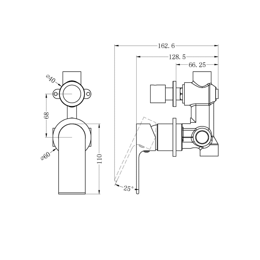 Nero Bianca Shower Mixer With Divertor Separate Back Plate Gun Metal Shower Nero
