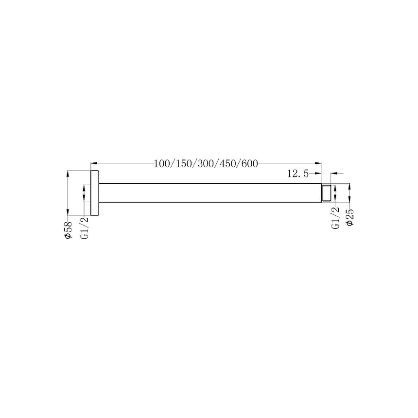 Nero Round Ceiling Arm 100mm Matte Black Shower Nero