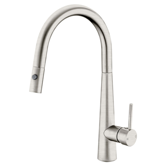 Nero Dolce Pull Out Sink Mixer With Vegie Spray Function Brushed Nickel Tapware Nero