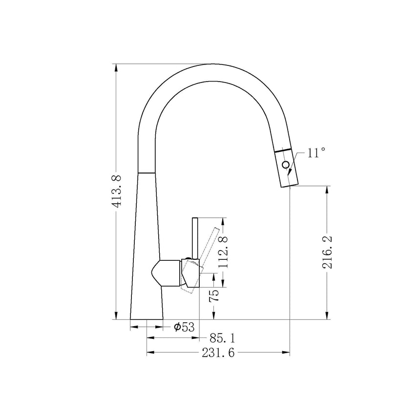 Nero Dolce Pull Out Sink Mixer With Vegie Spray Function Brushed Nickel Tapware Nero