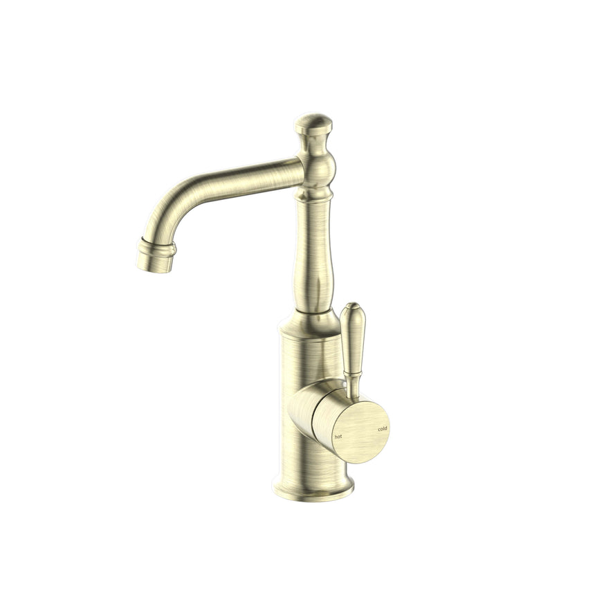Nero York Basin Mixer With Metal Lever Aged Brass Tapware Nero