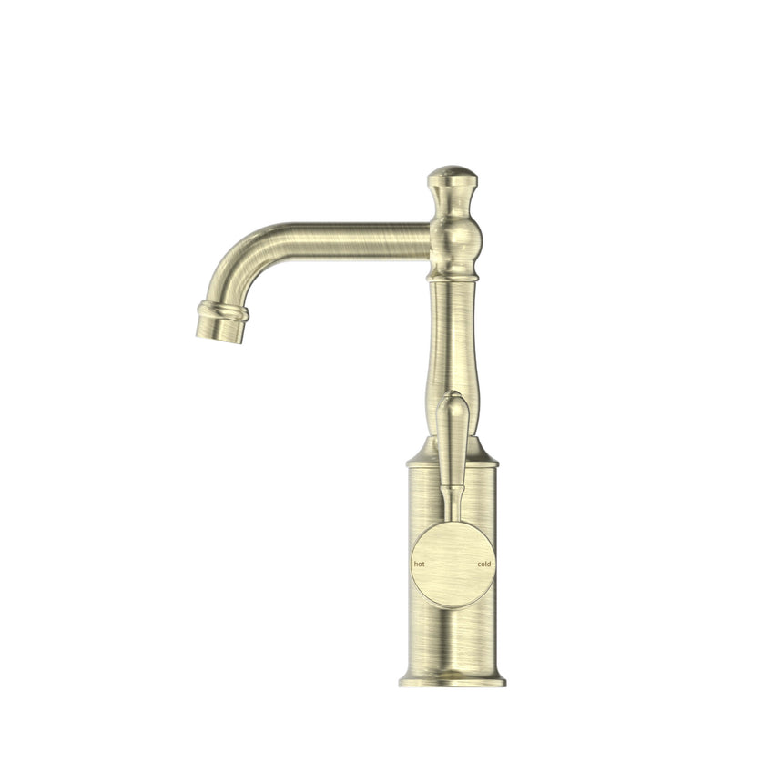 Nero York Basin Mixer With Metal Lever Aged Brass Tapware Nero