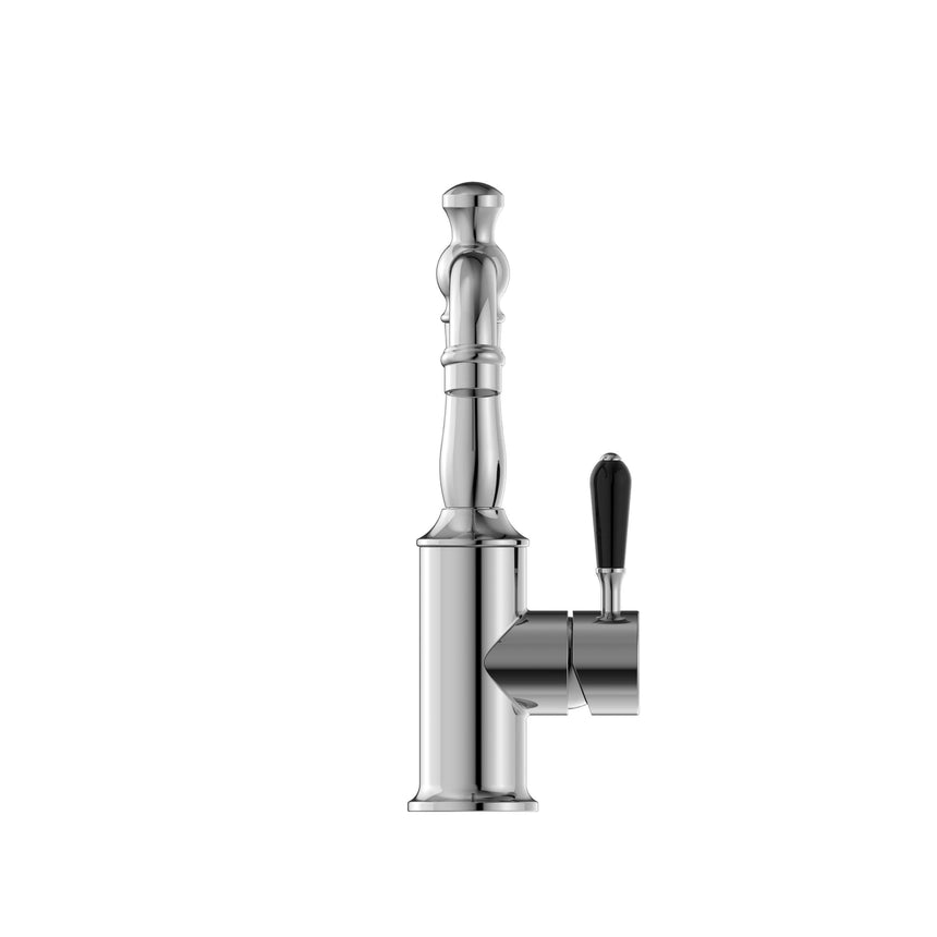 Nero York Basin Mixer With Black Porcelain Lever Chrome Tapware Nero