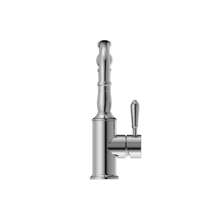 Nero York Basin Mixer Hook Spout With Metal Lever Chrome Tapware Nero