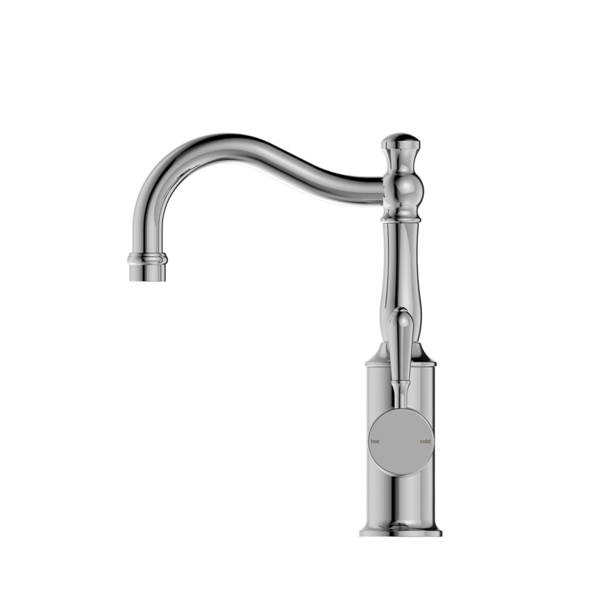 Nero York Basin Mixer Hook Spout With Metal Lever Chrome Tapware Nero