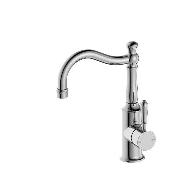 Nero York Basin Mixer Hook Spout With Metal Lever Chrome Tapware Nero