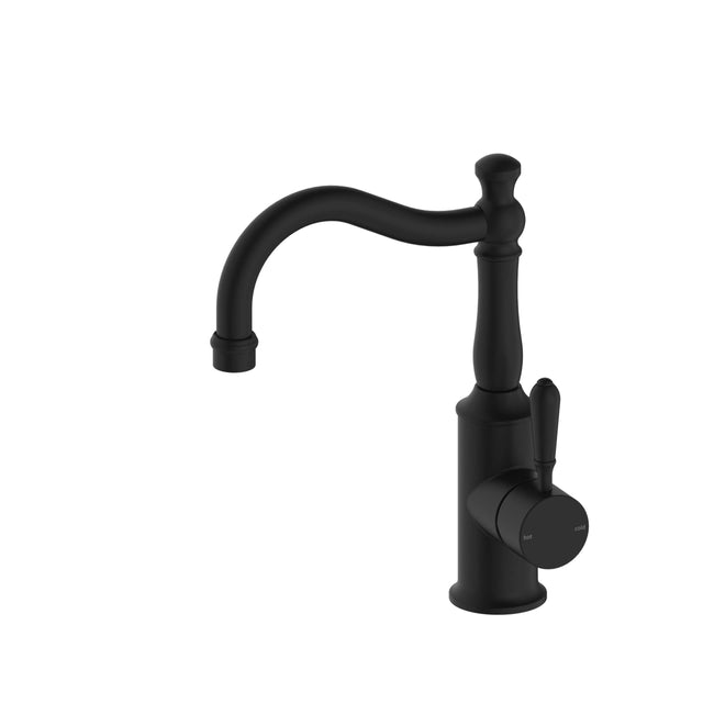 Nero York Basin Mixer Hook Spout With Metal Lever Matte Black Tapware Nero