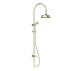 Nero York Twin Shower With White Porcelain Hand Shower Aged Brass