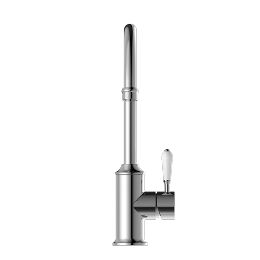 Nero York Kitchen Mixer Goosneck Spout With White Porcelain Lever Chrome Tapware Nero