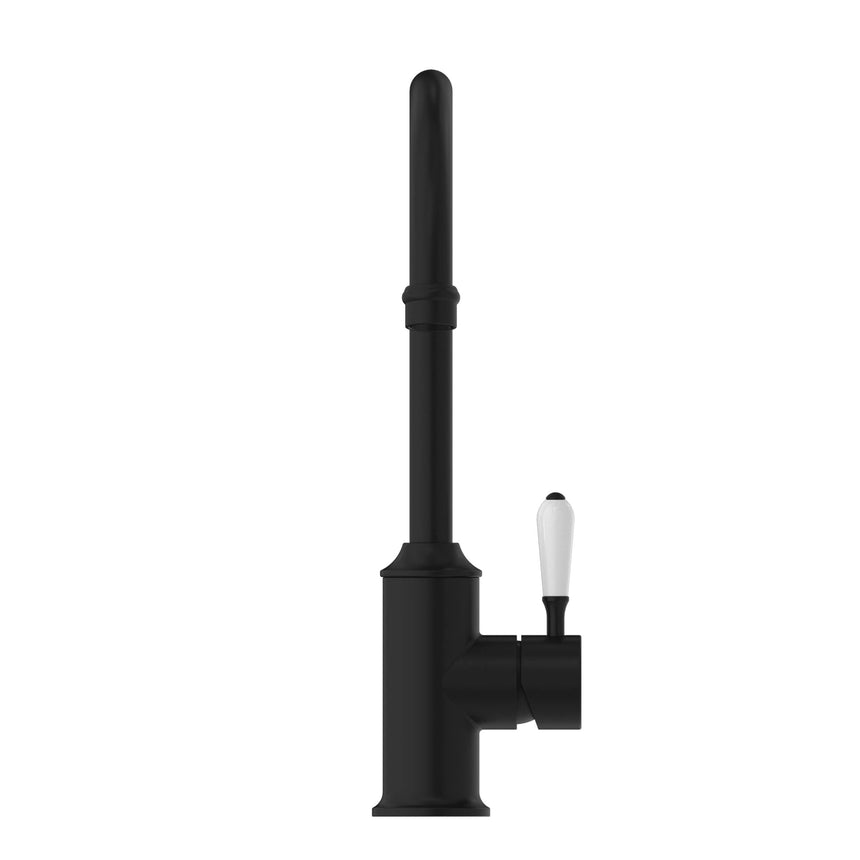 Nero York Kitchen Mixer Goosneck Spout With White Porcelain Lever Matte Black Tapware Nero
