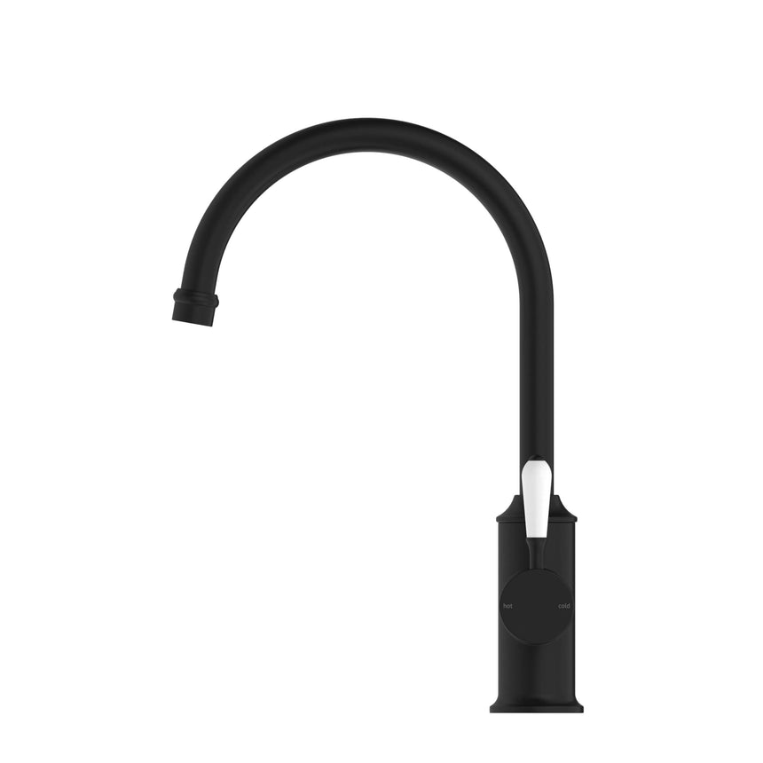 Nero York Kitchen Mixer Goosneck Spout With White Porcelain Lever Matte Black Tapware Nero