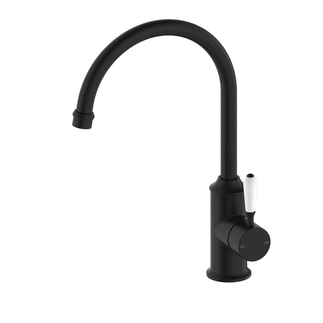 Nero York Kitchen Mixer Goosneck Spout With White Porcelain Lever Matte Black Tapware Nero