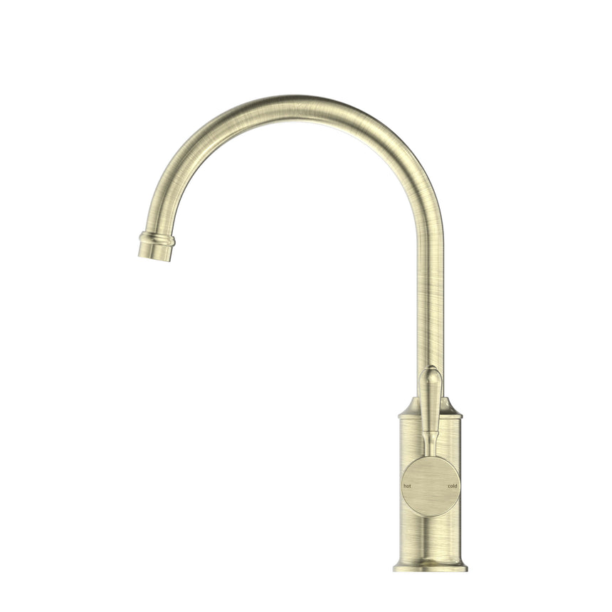 Nero York Kitchen Mixer Goosneck Spout With Metal Lever Aged Brass Tapware Nero