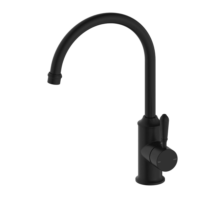 Nero York Kitchen Mixer Goosneck Spout With Metal Lever Matte Black Tapware Nero