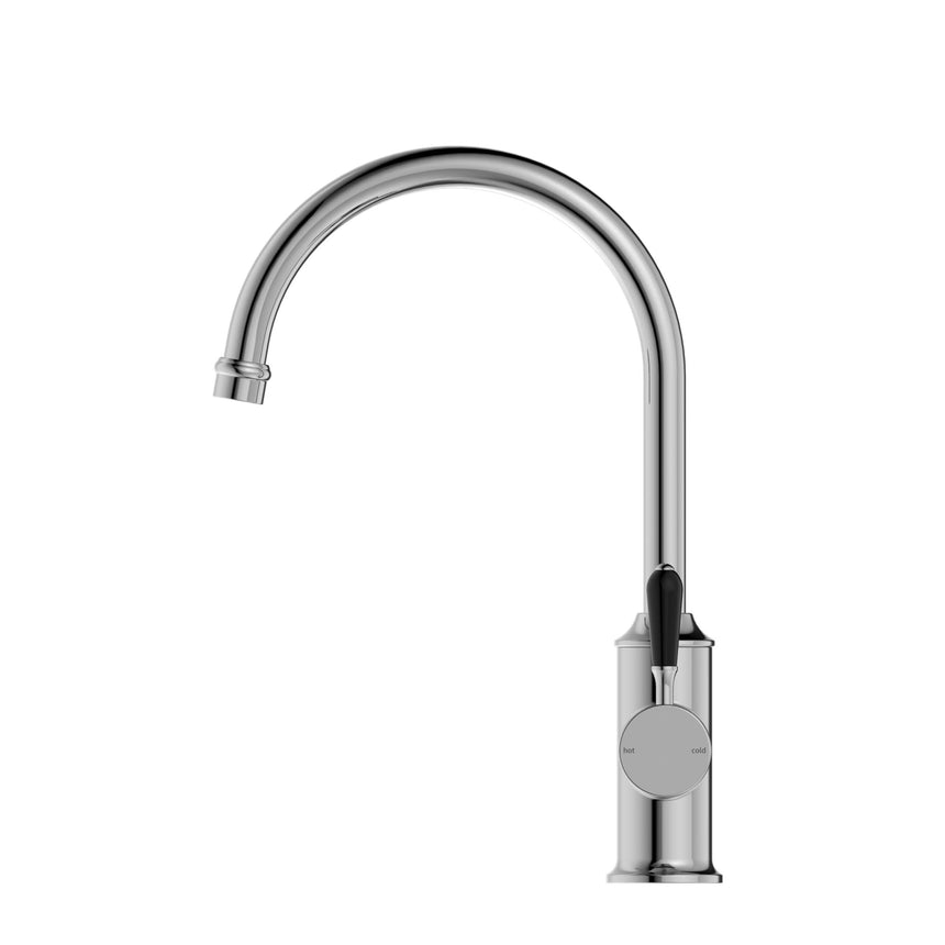 Nero York Kitchen Mixer Goosneck Spout With Black Porcelain Lever Chrome Tapware Nero