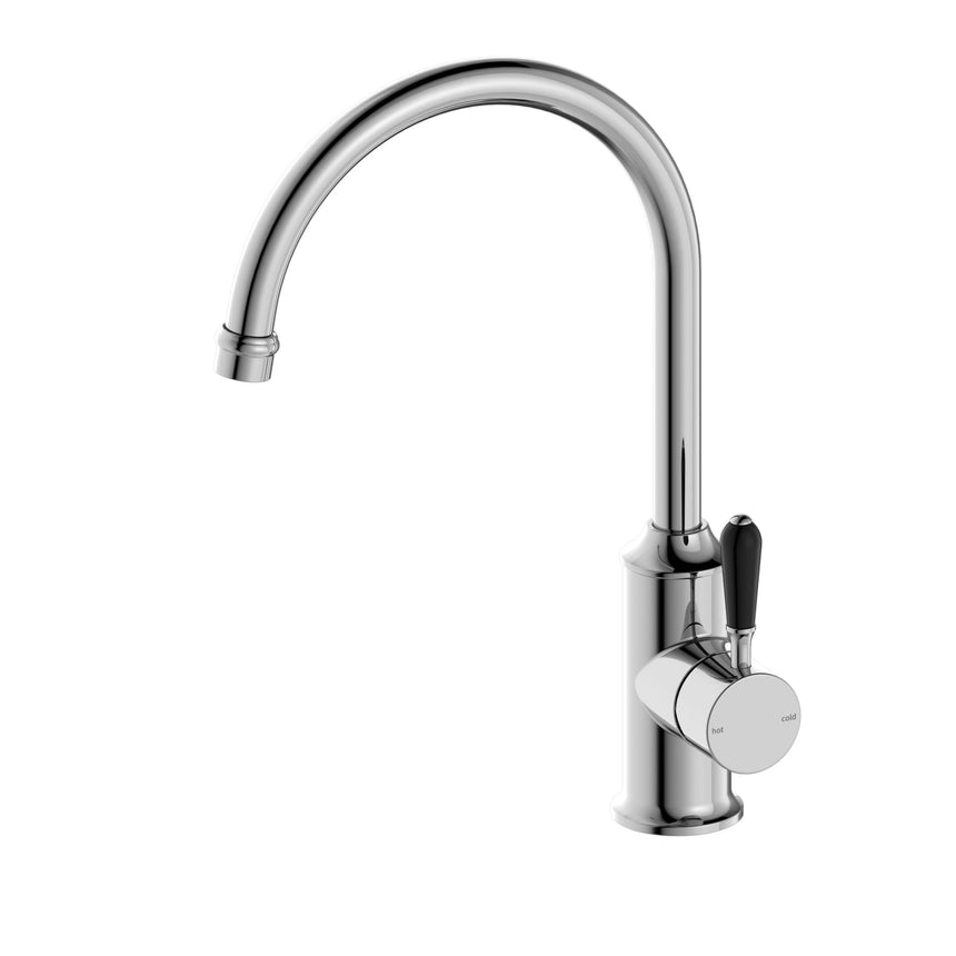 Nero York Kitchen Mixer Goosneck Spout With Black Porcelain Lever Chrome Tapware Nero