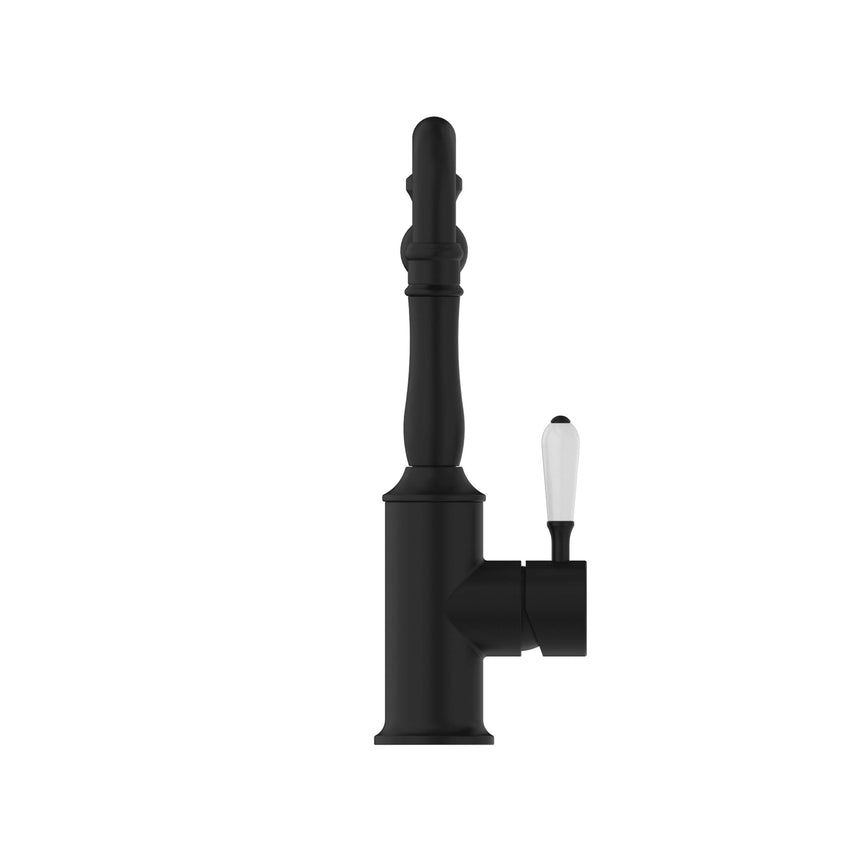 Nero York Kitchen Mixer Hook Spout With White Porcelain Lever Matte Black Tapware Nero