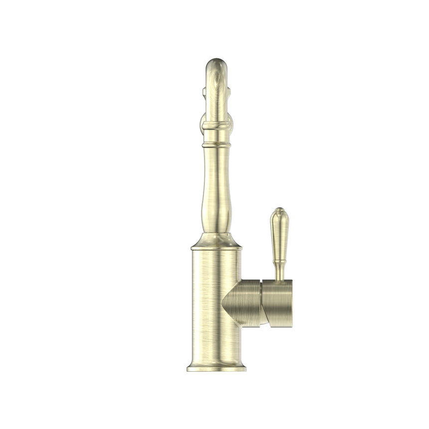 Nero York Kitchen Mixer Hook Spout With Metal Lever Aged Brass Tapware Nero