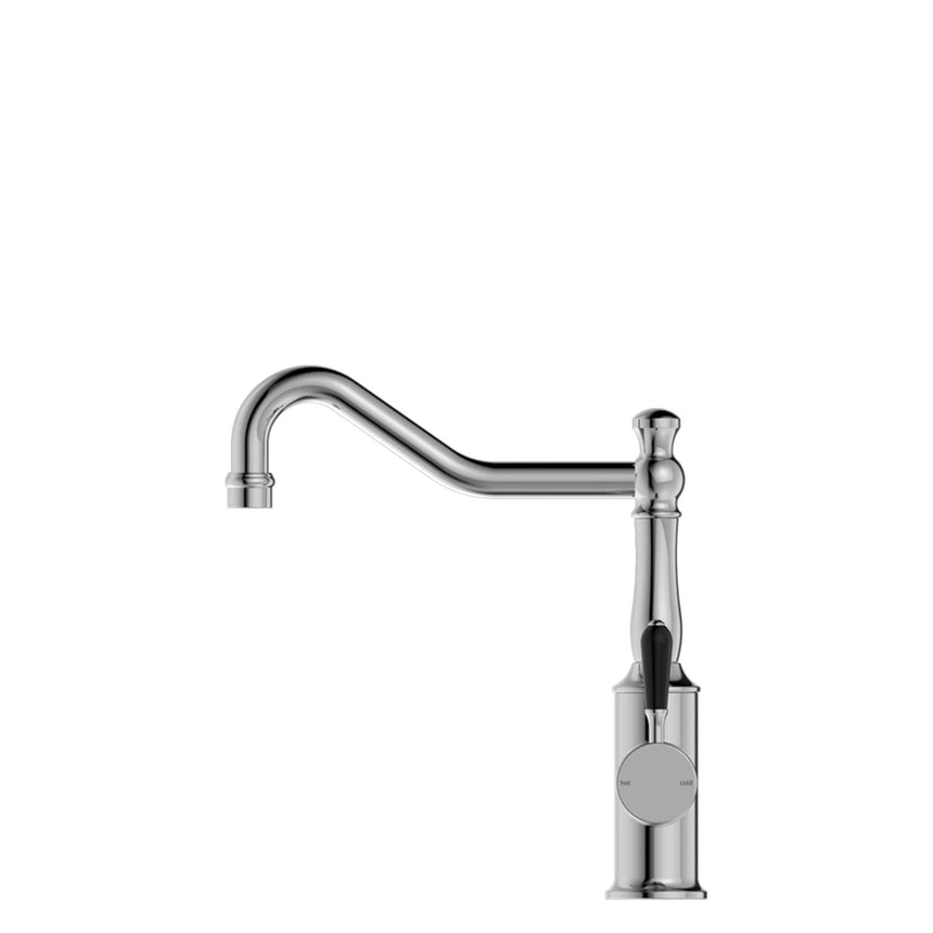 Nero York Kitchen Mixer Hook Spout With Black Porcelain Lever Chrome Tapware Nero