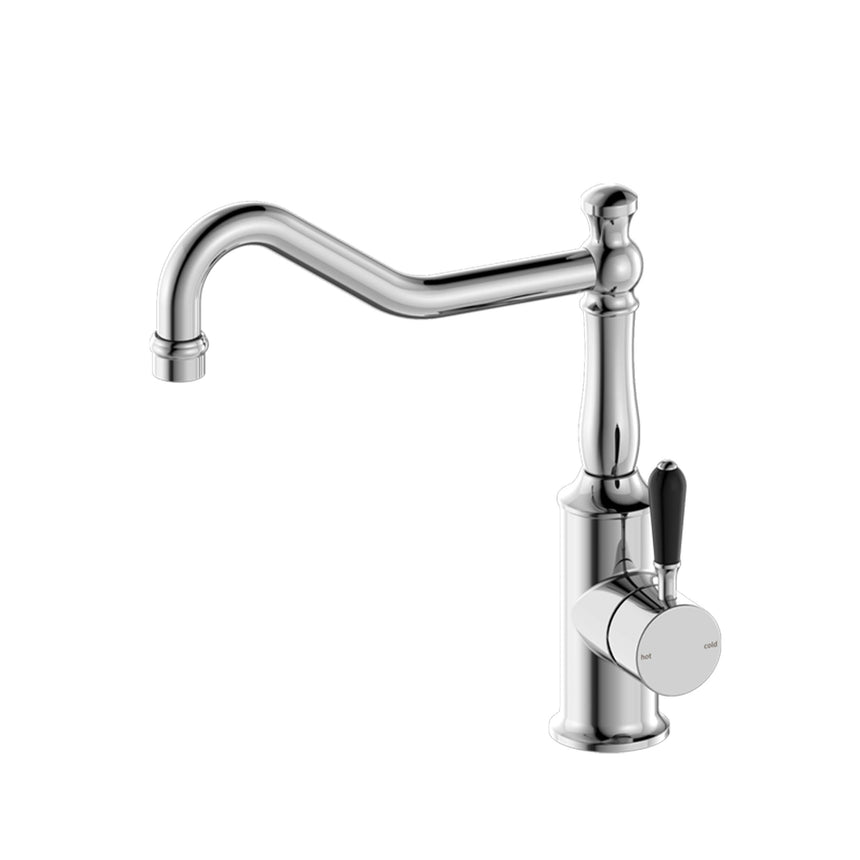 Nero York Kitchen Mixer Hook Spout With Black Porcelain Lever Chrome Tapware Nero
