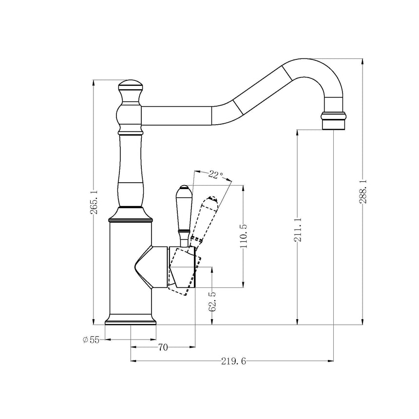 Nero York Kitchen Mixer Hook Spout With Black Porcelain Lever Chrome Tapware Nero