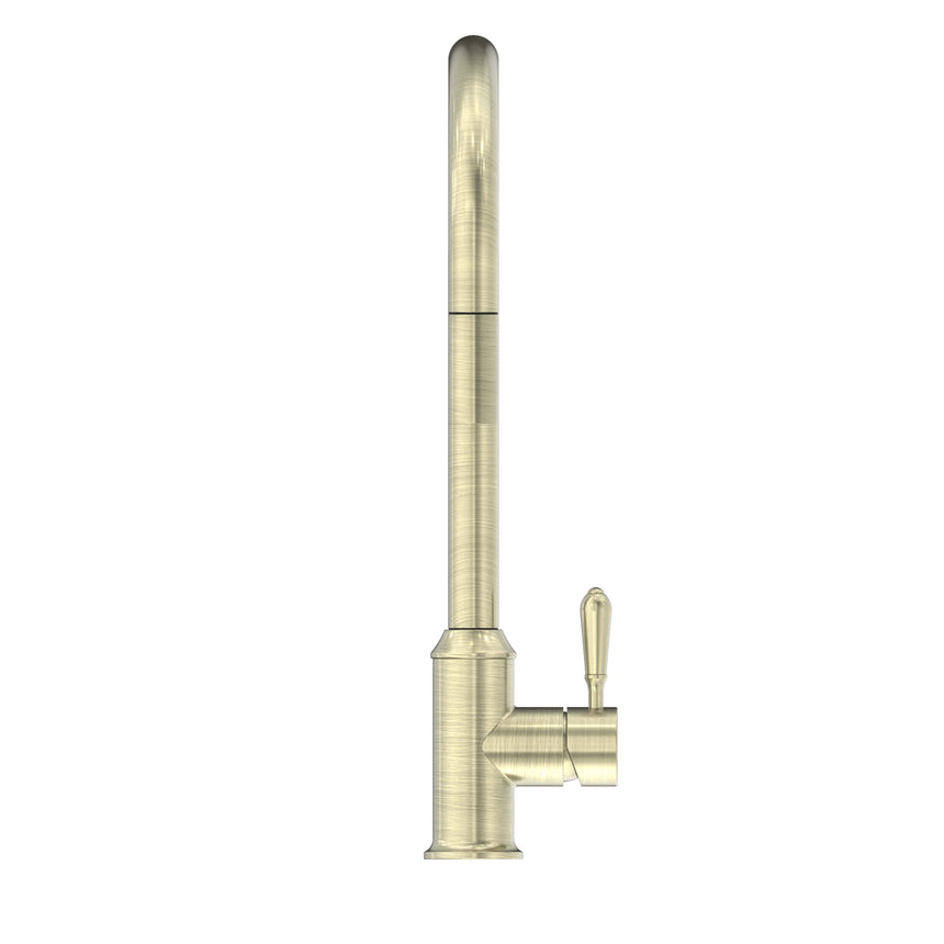 Nero York Pull Out Sink Mixer With Vegie Spray Function With Metal Lever Aged Brass Tapware Nero