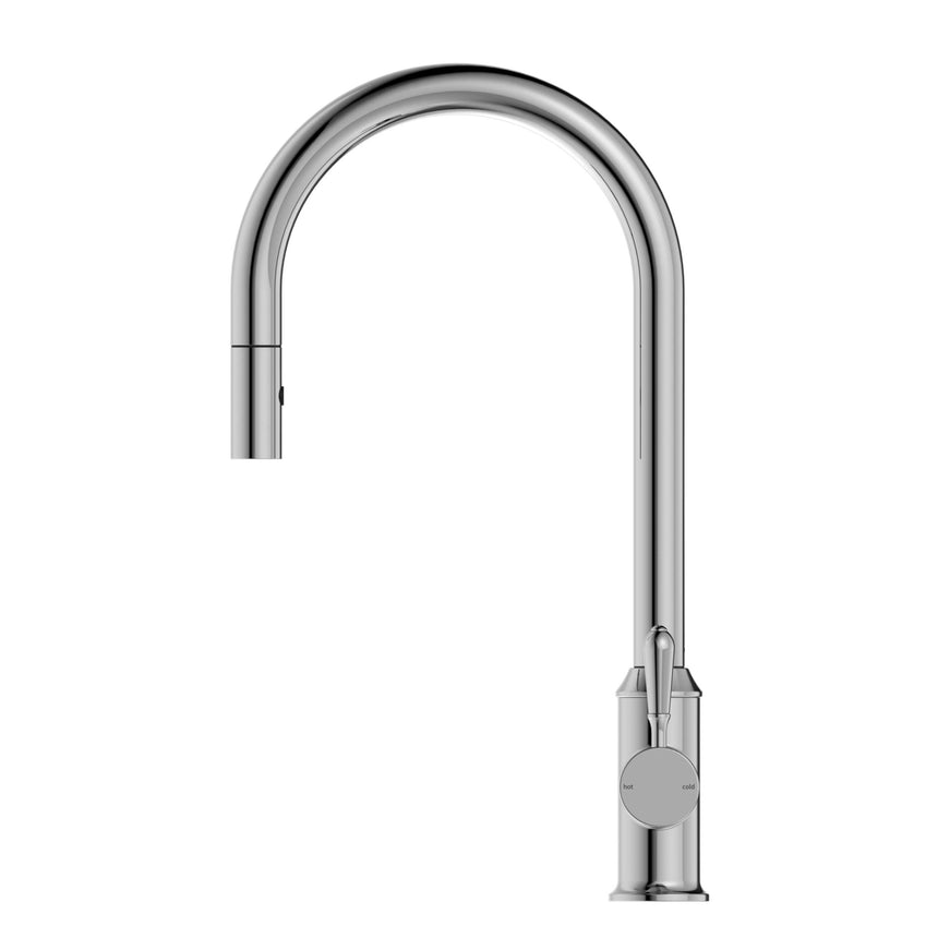 Nero York Pull Out Sink Mixer With Vegie Spray Function With Metal Lever Chrome Tapware Nero