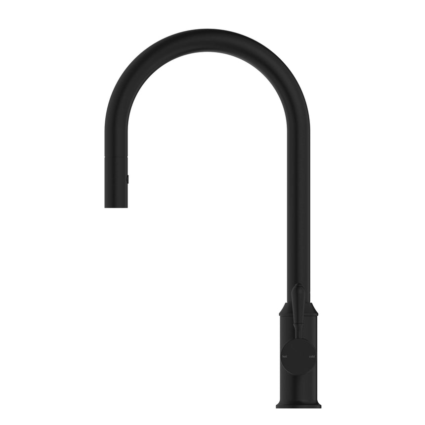 Nero York Pull Out Sink Mixer With Vegie Spray Function With Metal Lever Matte Black Tapware Nero