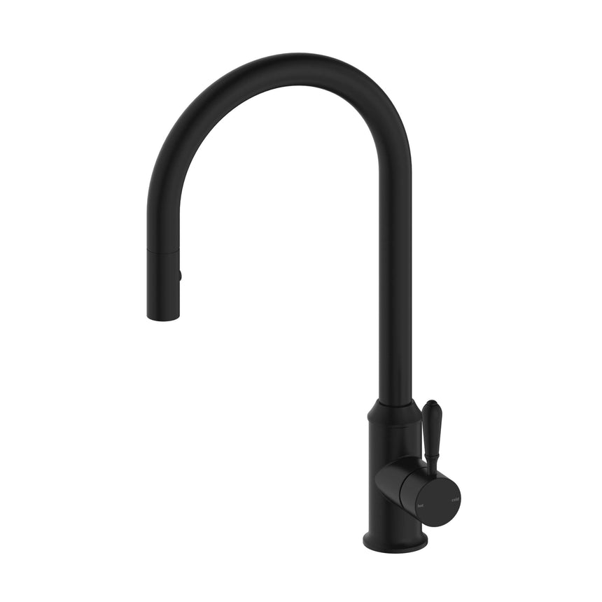 Nero York Pull Out Sink Mixer With Vegie Spray Function With Metal Lever Matte Black Tapware Nero