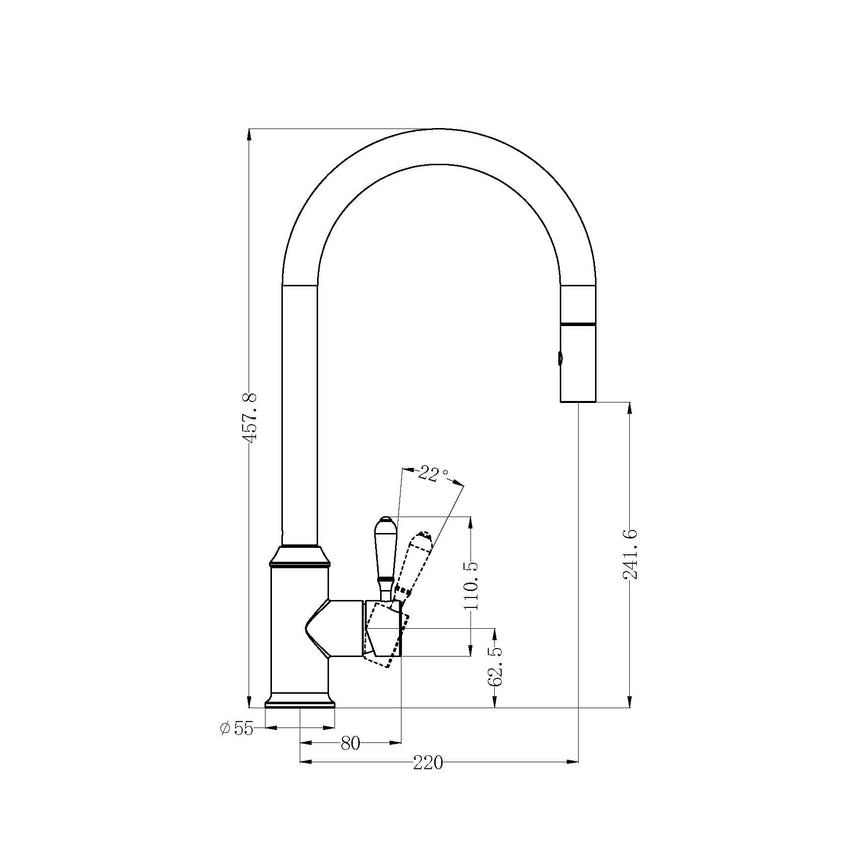 Nero York Pull Out Sink Mixer With Vegie Spray Function With White Porcelain Lever Aged Brass Tapware Nero